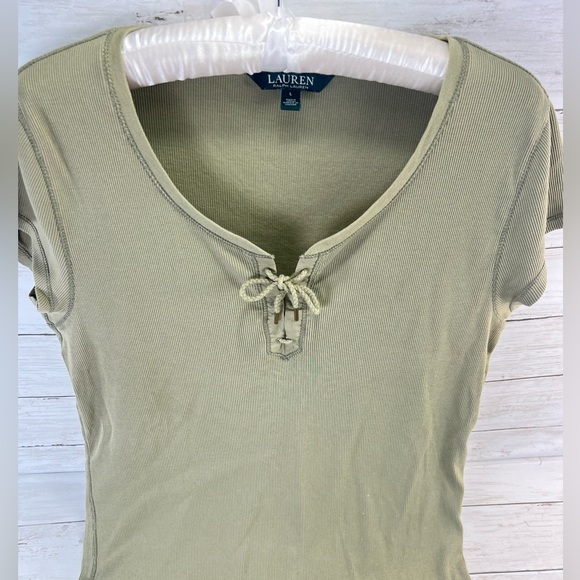 Lauren ralpah lauren green Ribbed Short Sleeve top for women Size Large - Picture 5 of 12